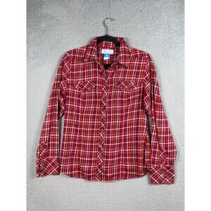 Columbia Womens Size M Pink Orange Long Sleeve Button Snap Shirt